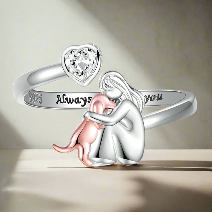 Anello per Cani in Argento Sterling e Zirconia Bianca – Regolabile